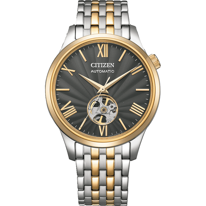 Elegant Mechanical Open Heart Citizen Watch with Green Dial