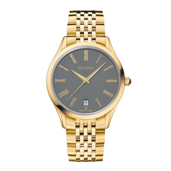 Balmain Men's Gold-Toned Stainless Steel Bracelet Analogue Watch with Grey Dial
