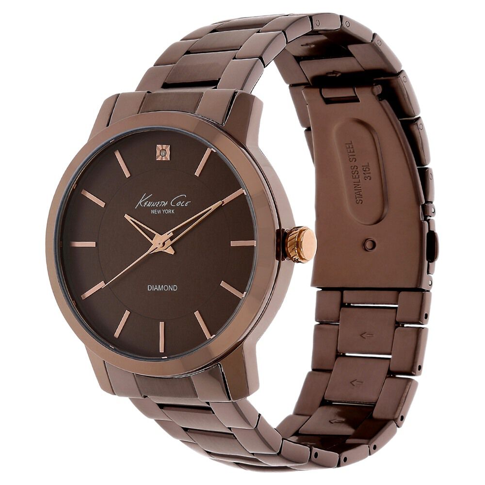Kenneth Cole Quartz Analog Brown Dial Stainless Steel Strap Watch for Men-NCKC10007959MN