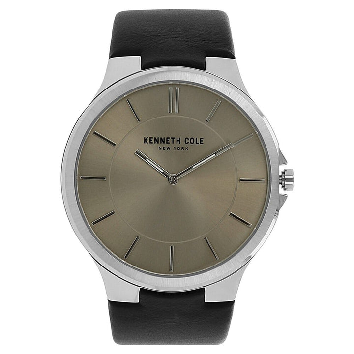 Kenneth Cole Quartz Analog Silver Dial Leather Strap Watch for Men-KC10008119MNJ