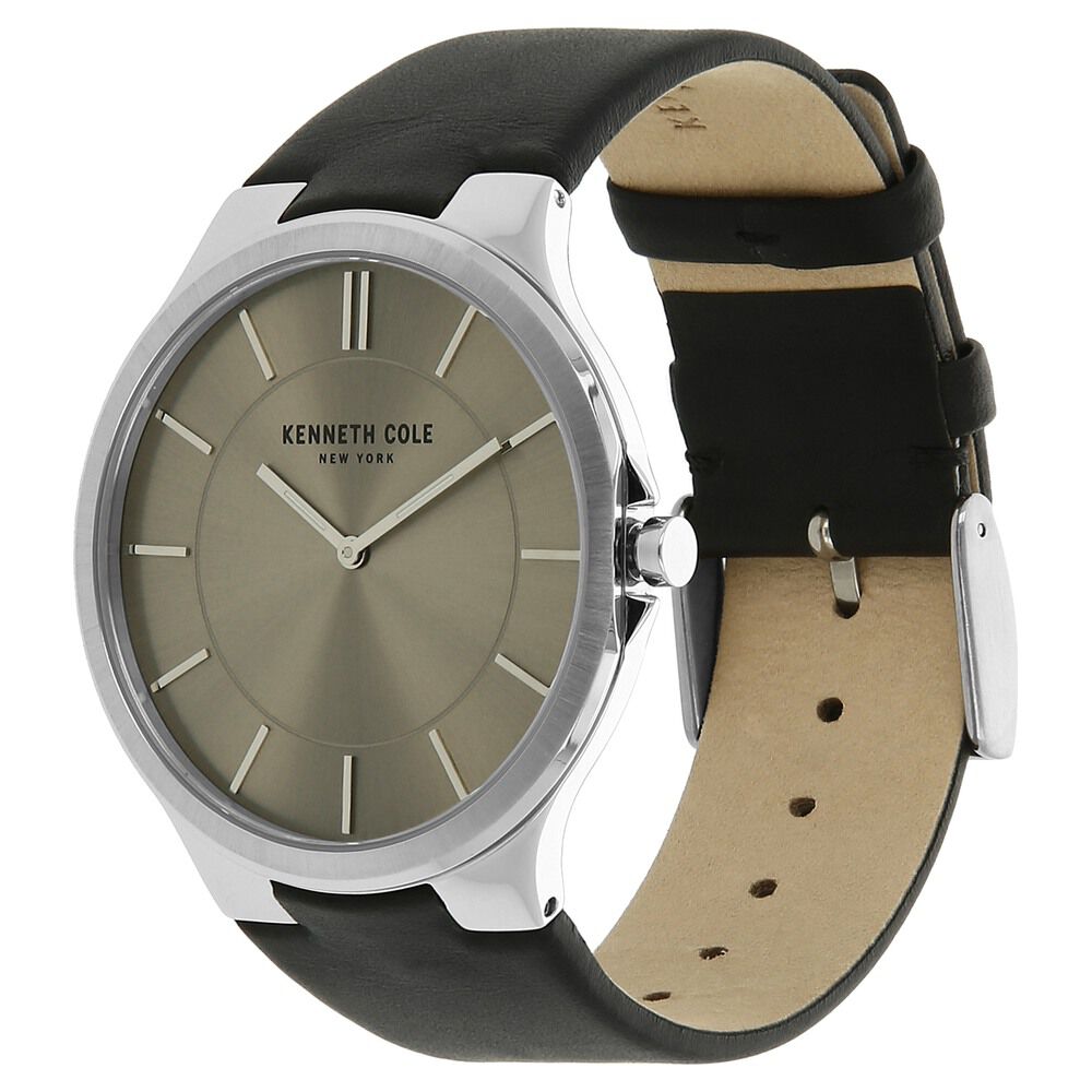 Kenneth Cole Quartz Analog Silver Dial Leather Strap Watch for Men-KC10008119MNJ