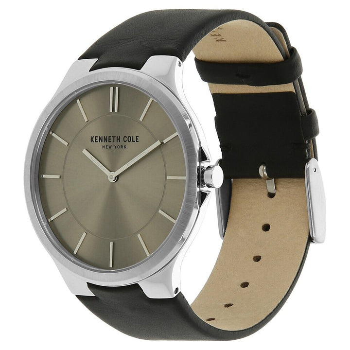 Kenneth Cole Quartz Analog Silver Dial Leather Strap Watch for Men-KC10008119MNJ