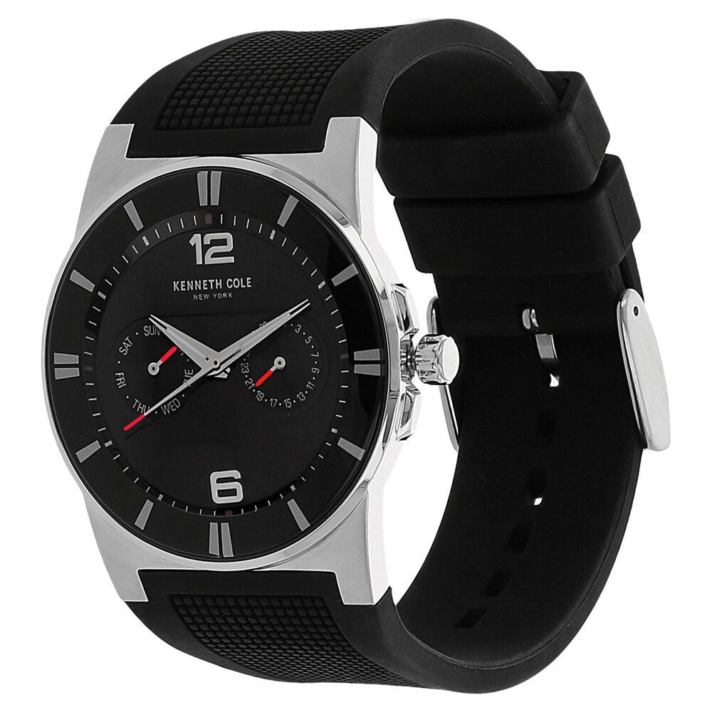 Kenneth Cole Quartz Multifunction Black Dial Silicone Strap Watch for Men-NCKC10008220MN