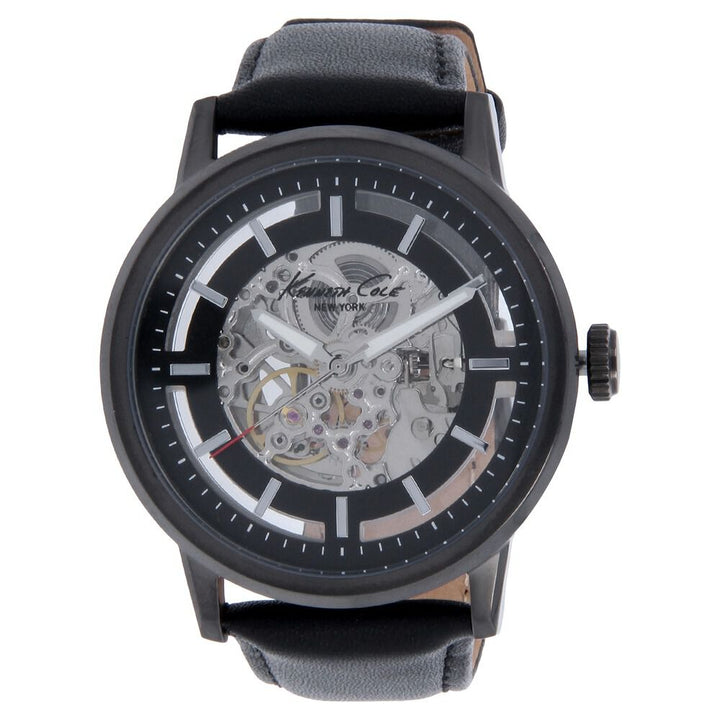 Kenneth Cole Automatic Black Dial Leather Strap Watch for Men-KC10011601MNJ
