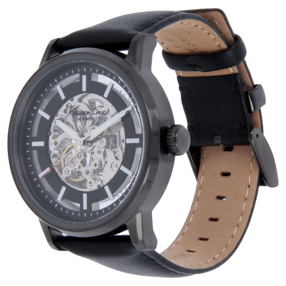 Kenneth Cole Automatic Black Dial Leather Strap Watch for Men-KC10011601MNJ