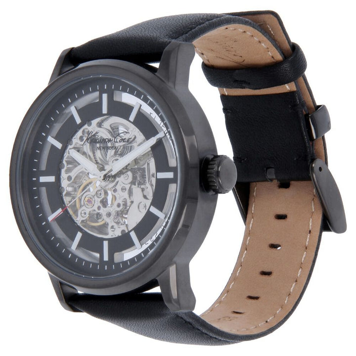 Kenneth Cole Automatic Black Dial Leather Strap Watch for Men-KC10011601MNJ