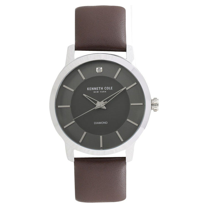 Kenneth Cole Quartz Analog Grey Dial Leather Strap Watch for Men-KC10014633LD