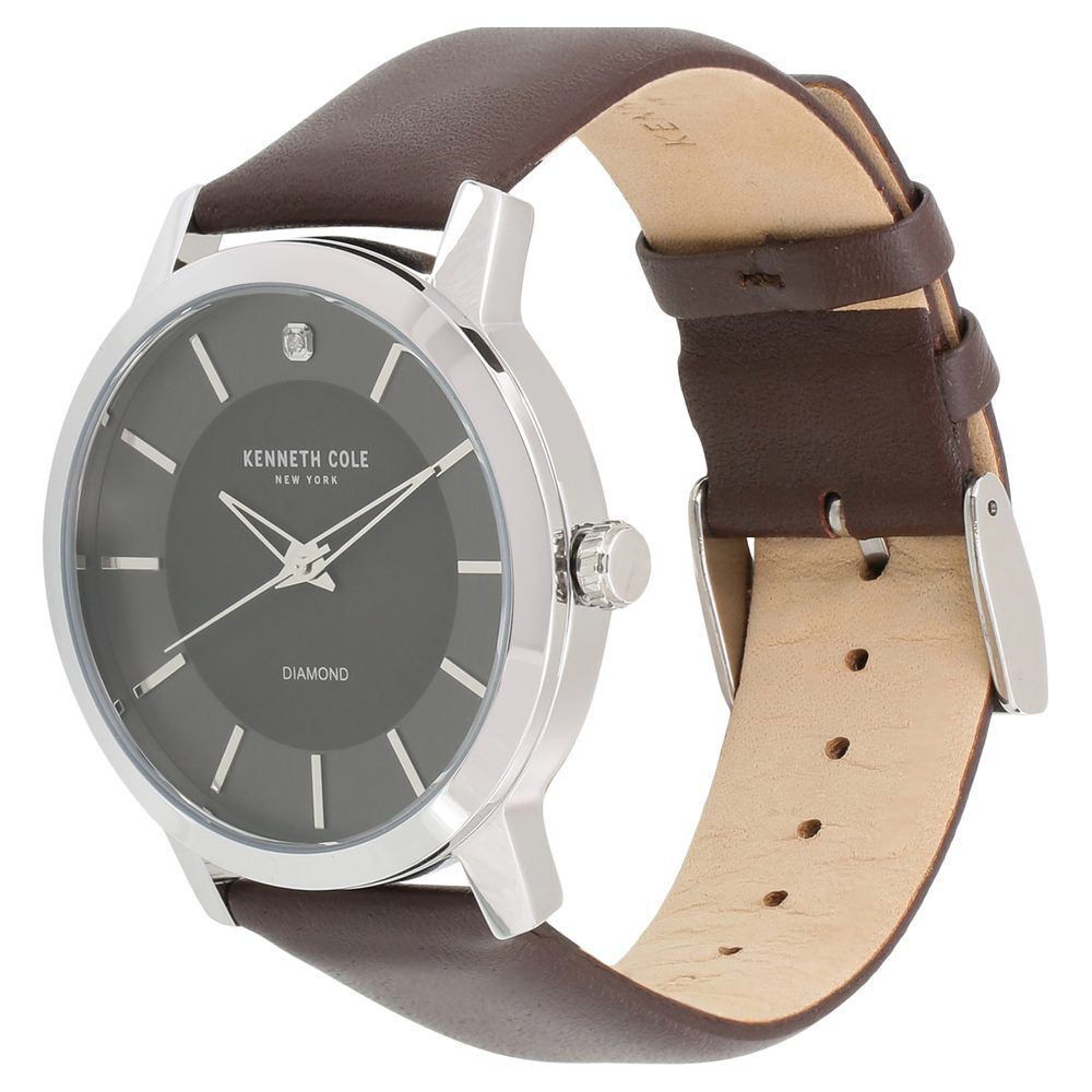 Kenneth Cole Quartz Analog Grey Dial Leather Strap Watch for Men-KC10014633LD
