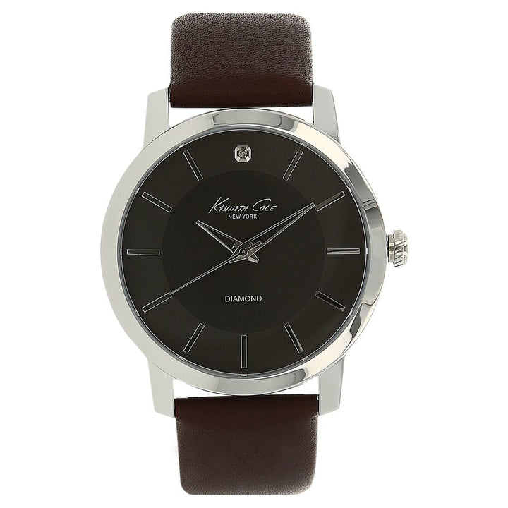 Kenneth Cole Quartz Analog Grey Dial Leather Strap Watch for Men-KC10014633MNJ