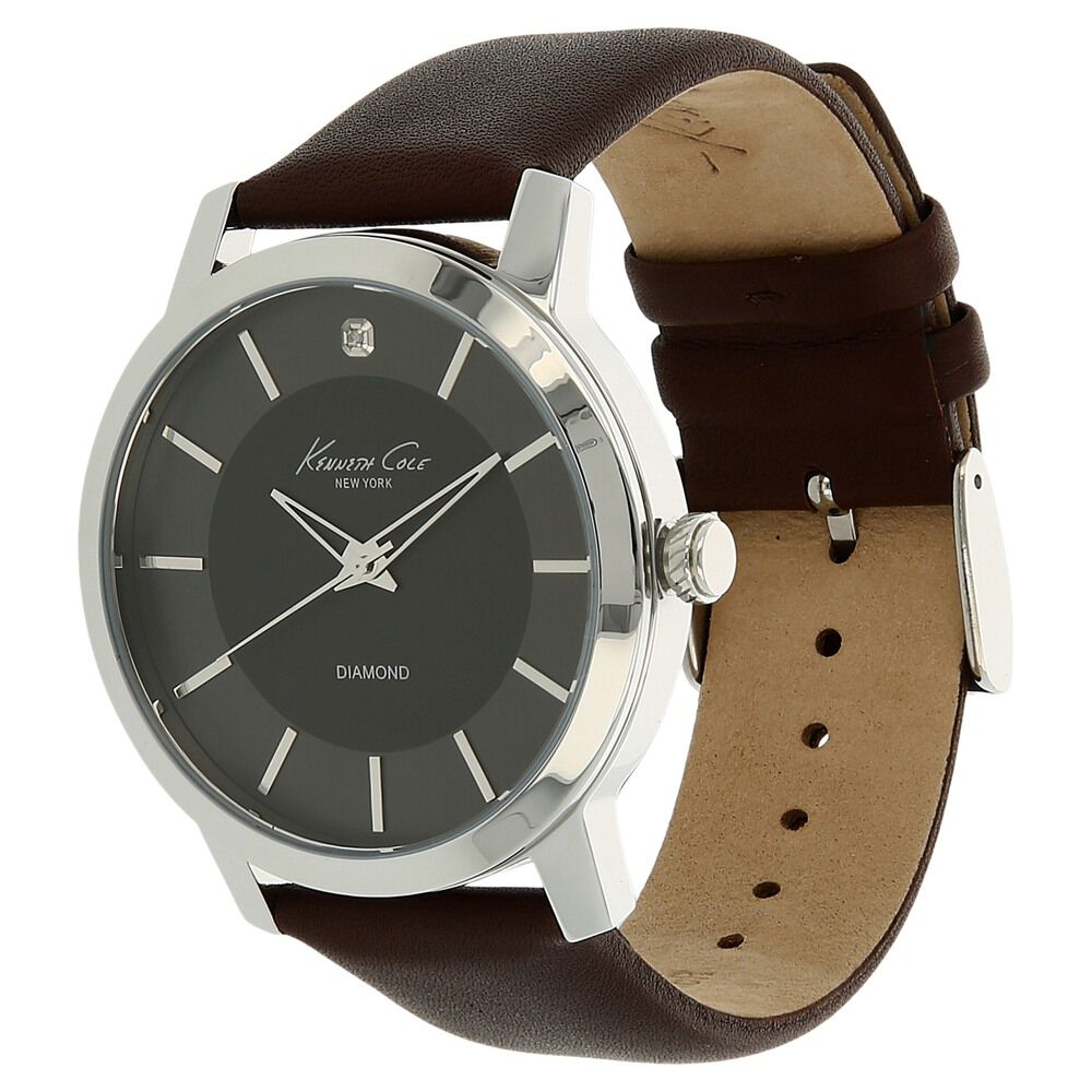 Kenneth Cole Quartz Analog Grey Dial Leather Strap Watch for Men-KC10014633MNJ