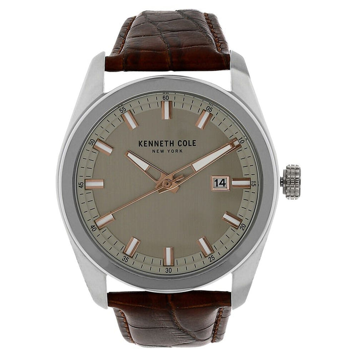 Kenneth Cole Quartz Analog Grey Dial Leather Strap Watch for Men-KC10015008MNJ