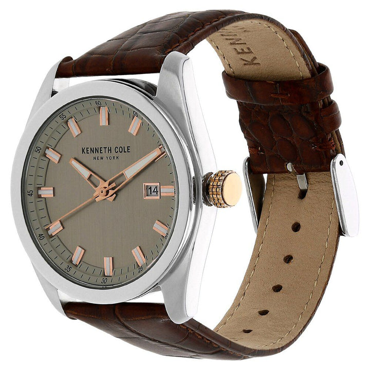 Kenneth Cole Quartz Analog Grey Dial Leather Strap Watch for Men-KC10015008MNJ