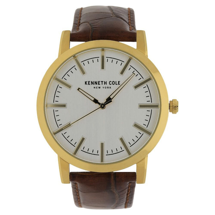 Kenneth Cole Quartz Analog Silver Dial Leather Strap Watch for Men-KC10015033MNJ