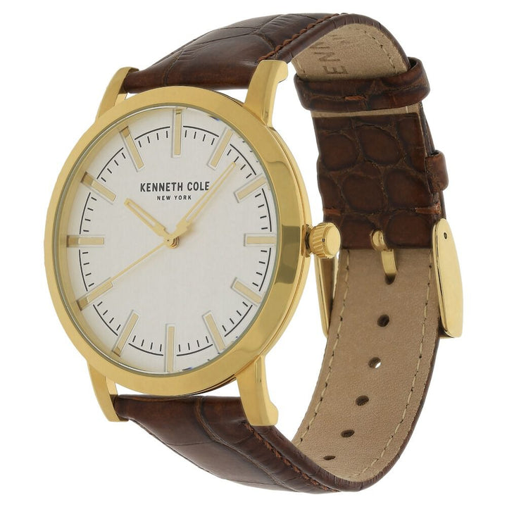 Kenneth Cole Quartz Analog Silver Dial Leather Strap Watch for Men-KC10015033MNJ