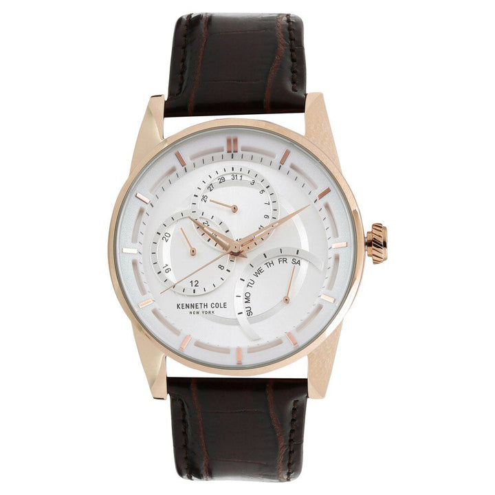 Kenneth Cole Quartz Multifunction Silver Dial Leather Strap Watch for Men-NCKC10020815MN