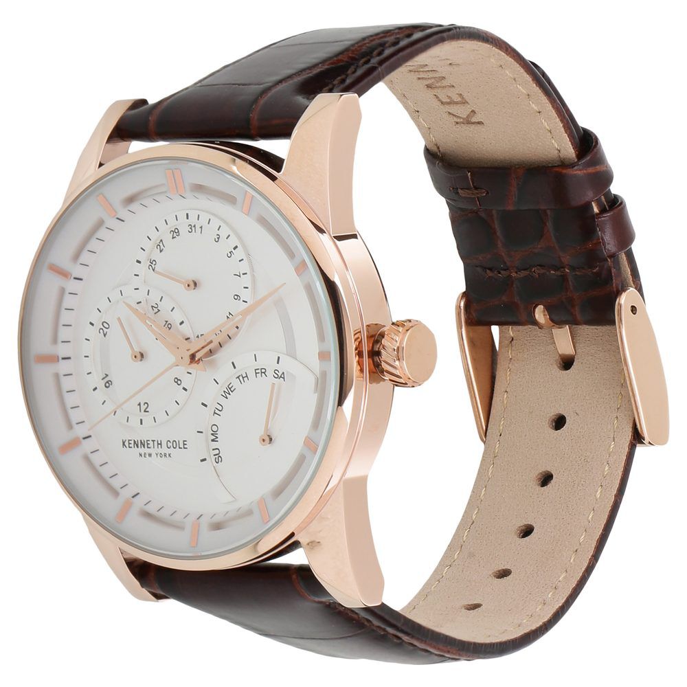 Kenneth Cole Quartz Multifunction Silver Dial Leather Strap Watch for Men-NCKC10020815MN