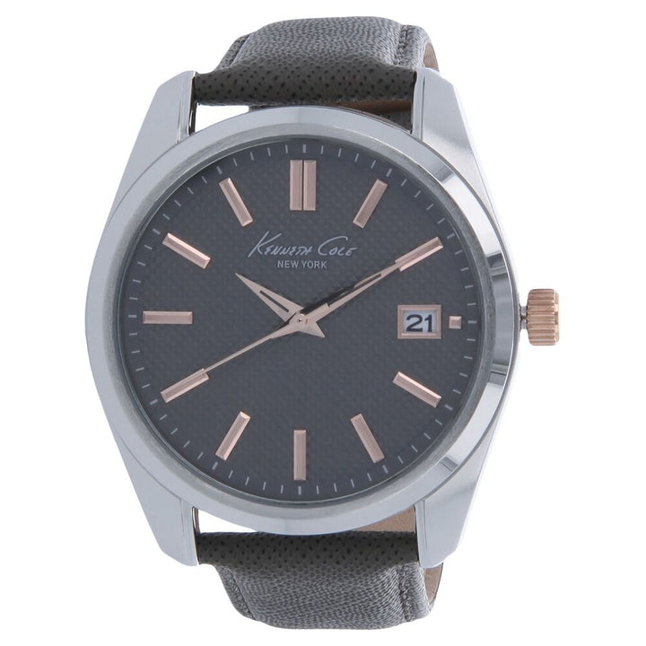 Kenneth Cole Quartz Analog Grey Dial Leather Strap Watch for Men-KC10024357MNJ