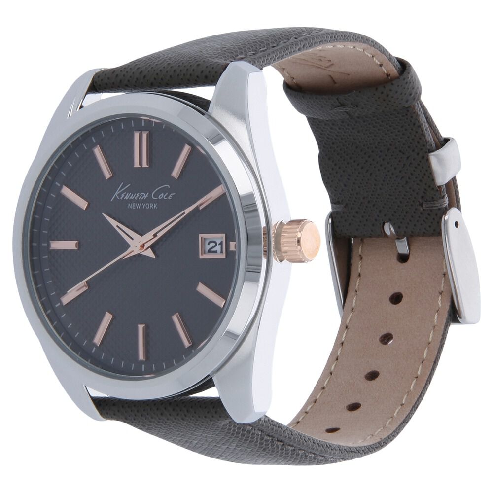 Kenneth Cole Quartz Analog Grey Dial Leather Strap Watch for Men-KC10024357MNJ