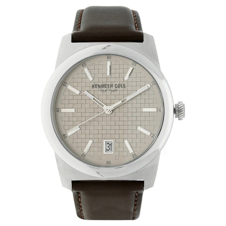 Kenneth Cole Quartz Analog Grey Dial Leather Strap Watch for Men-KC10025893MNJ