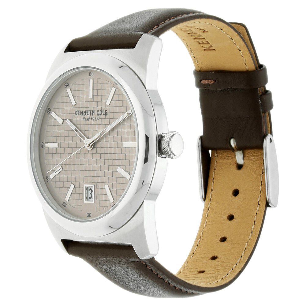 Kenneth Cole Quartz Analog Grey Dial Leather Strap Watch for Men-KC10025893MNJ