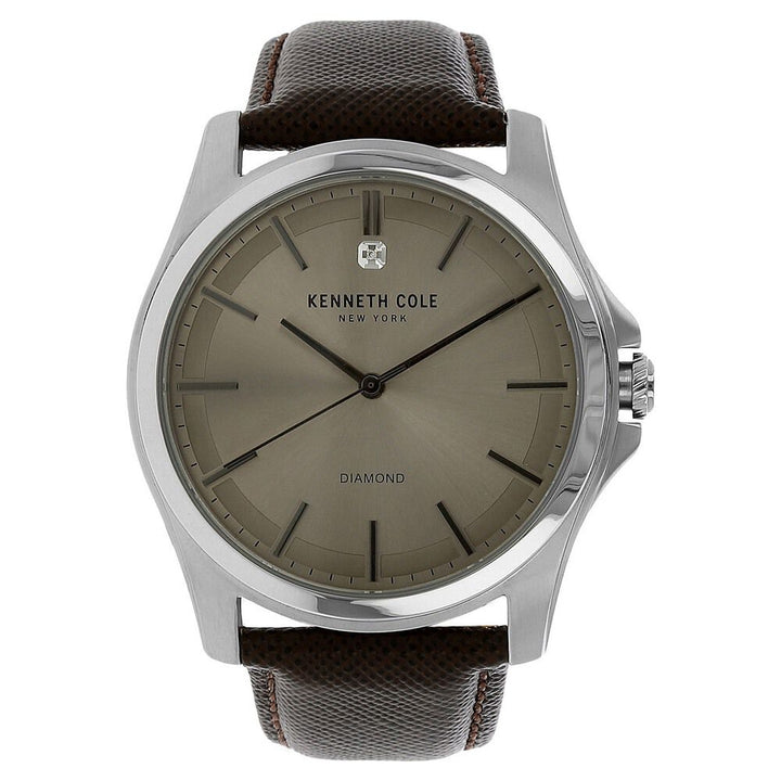 Kenneth Cole Quartz Analog Grey Dial Leather Strap Watch for Men-KC10027417MNJ