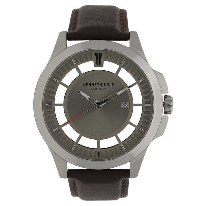 Kenneth Cole Quartz Analog Grey Dial Leather Strap Watch for Men-KC10027444MNJ