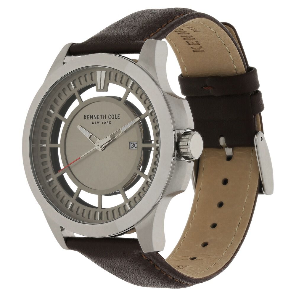 Kenneth Cole Quartz Analog Grey Dial Leather Strap Watch for Men-KC10027444MNJ