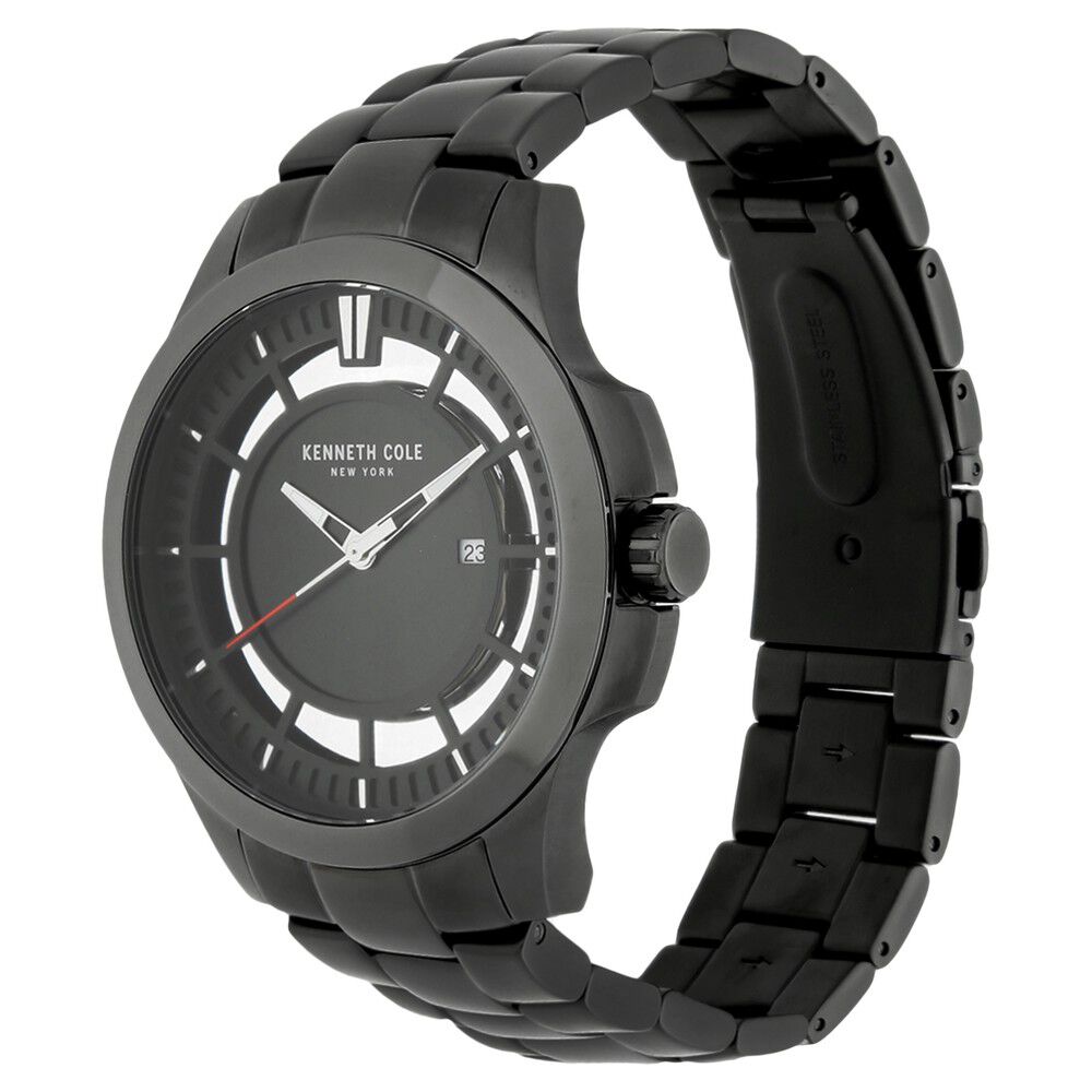 Kenneth Cole Quartz Analog with Date Black Dial Stainless Steel Strap Watch for Men-NCKC10027462MN