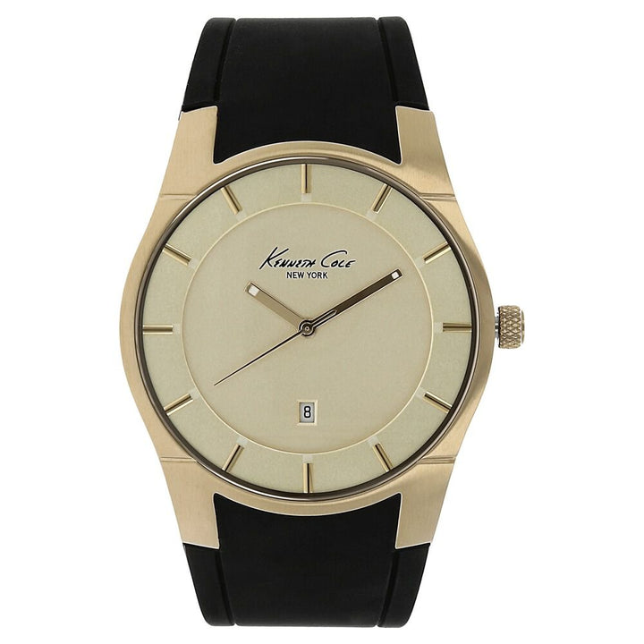 Kenneth Cole Quartz Analog Golden Dial Leather Strap Watch for Men-KC10027722MNJ