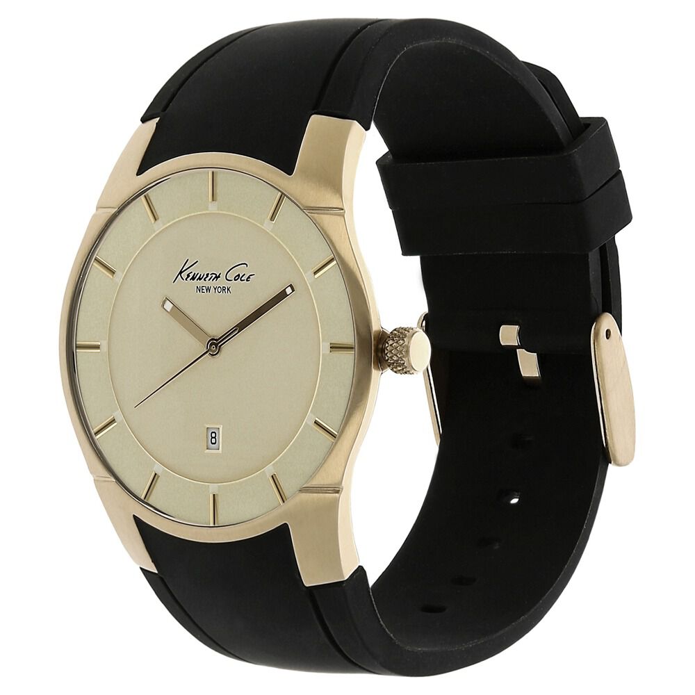 Kenneth Cole Quartz Analog Golden Dial Leather Strap Watch for Men-KC10027722MNJ