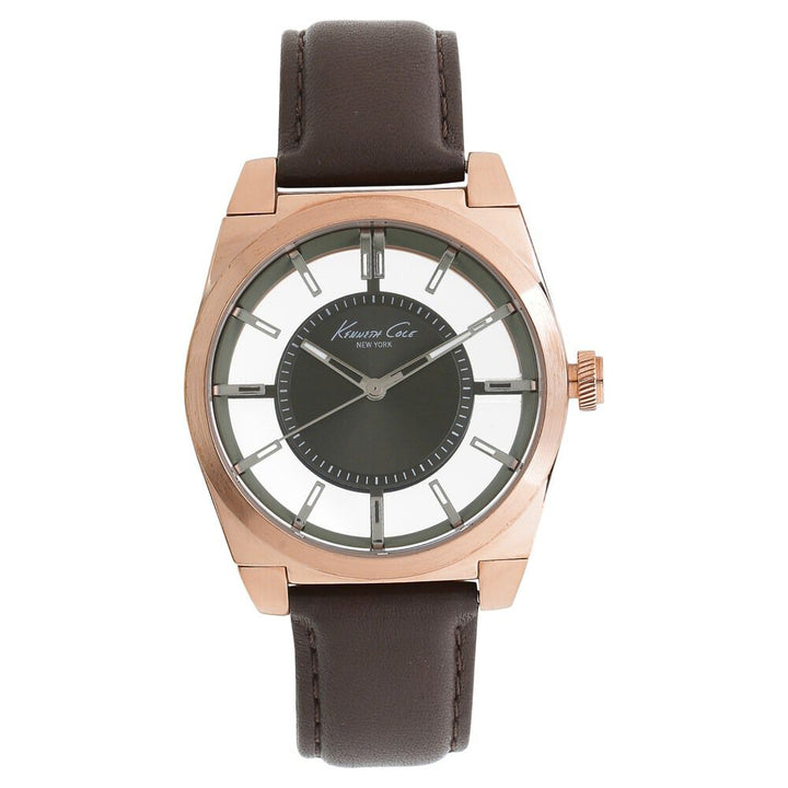 Kenneth Cole Quartz Analog Grey Dial Leather Strap Watch for Men-NCKC10027842MN