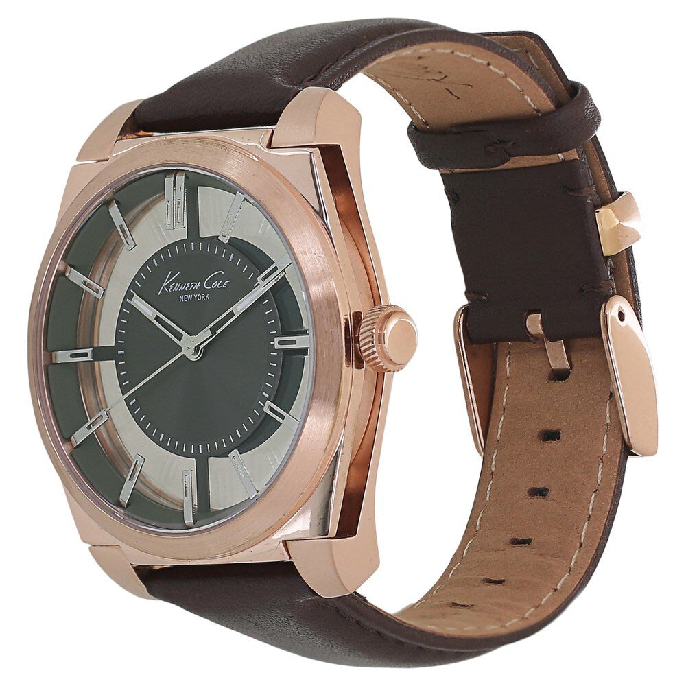 Kenneth Cole Quartz Analog Grey Dial Leather Strap Watch for Men-NCKC10027842MN