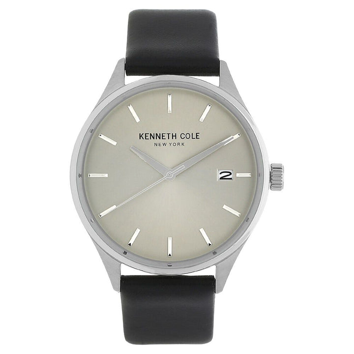 Kenneth Cole Quartz Analog Grey Dial Leather Strap Watch for Men-NCKC10029304MN