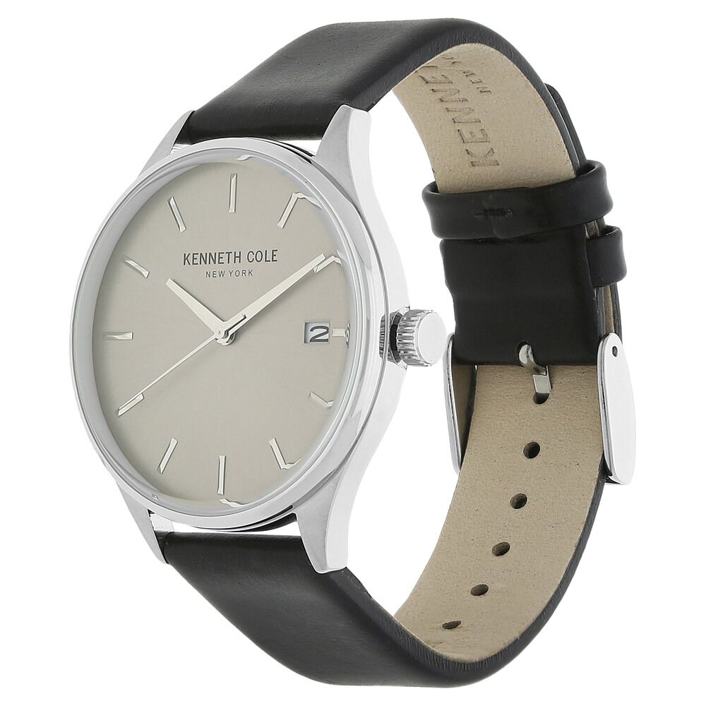 Kenneth Cole Quartz Analog Grey Dial Leather Strap Watch for Men-NCKC10029304MN