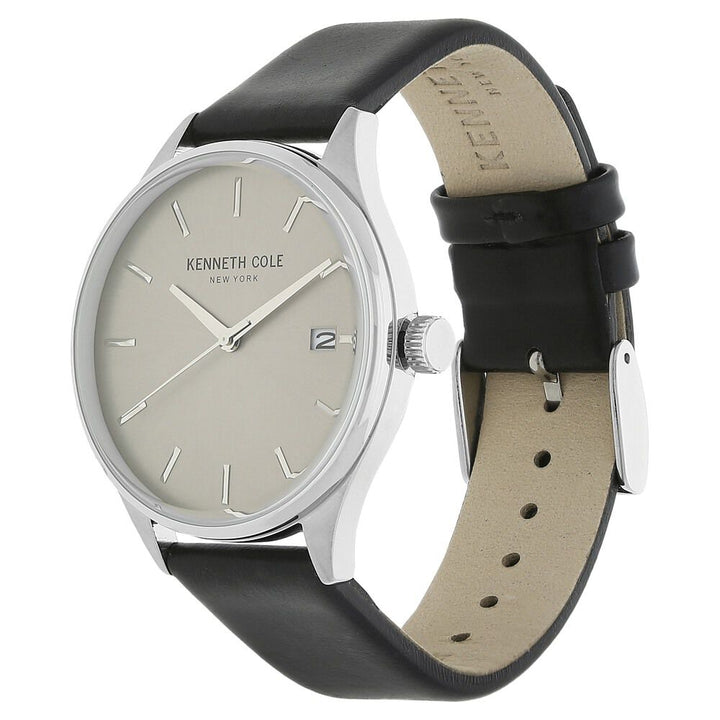 Kenneth Cole Quartz Analog Grey Dial Leather Strap Watch for Men-NCKC10029304MN