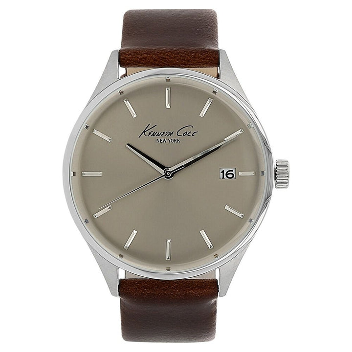 Kenneth Cole Quartz Analog Grey Dial Leather Strap Watch for Men-KC10029305MN