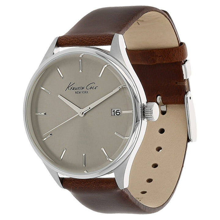 Kenneth Cole Quartz Analog Grey Dial Leather Strap Watch for Men-KC10029305MN