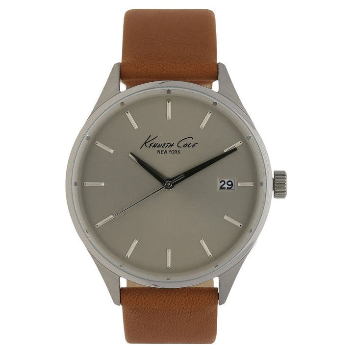Kenneth Cole Quartz Analog Grey Dial Leather Strap Watch for Men-NCKC10029307MN