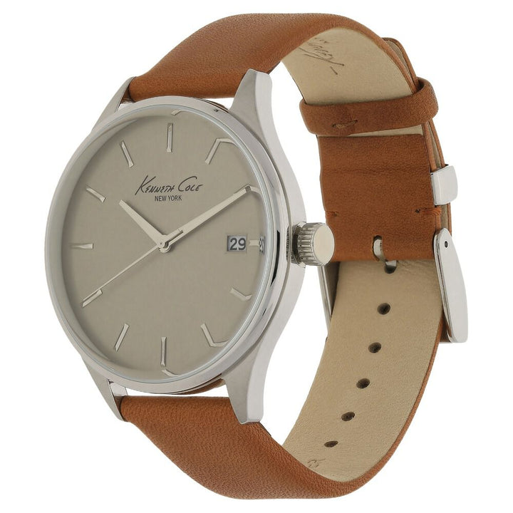 Kenneth Cole Quartz Analog Grey Dial Leather Strap Watch for Men-NCKC10029307MN