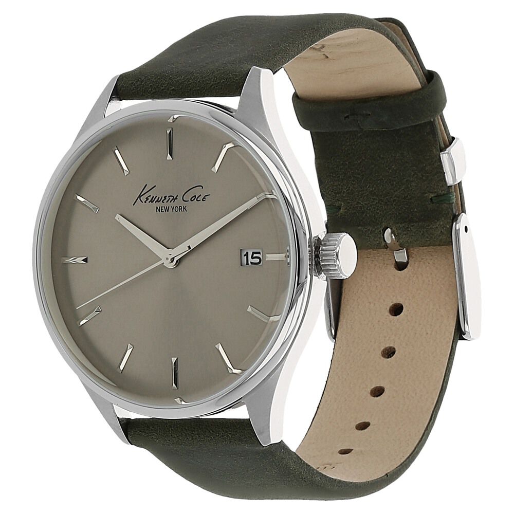 Kenneth Cole Quartz Analog Grey Dial Leather Strap Watch for Men-KC10029308MNJ