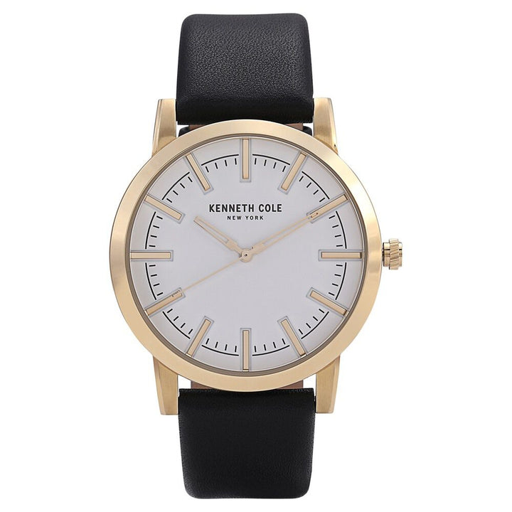 Kenneth Cole Quartz Analog White Dial Leather Strap Watch for Men-KC10030810MNJ