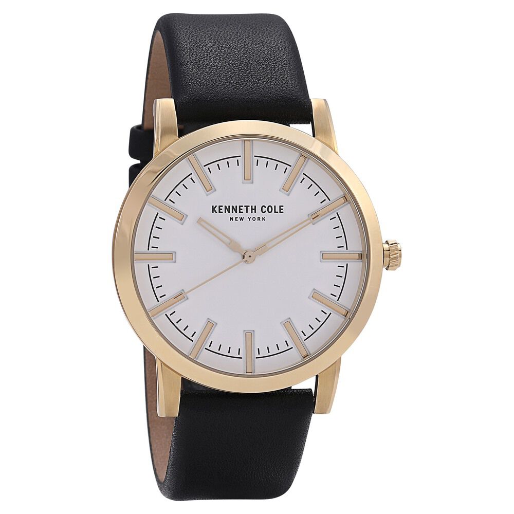 Kenneth Cole Quartz Analog White Dial Leather Strap Watch for Men-KC10030810MNJ