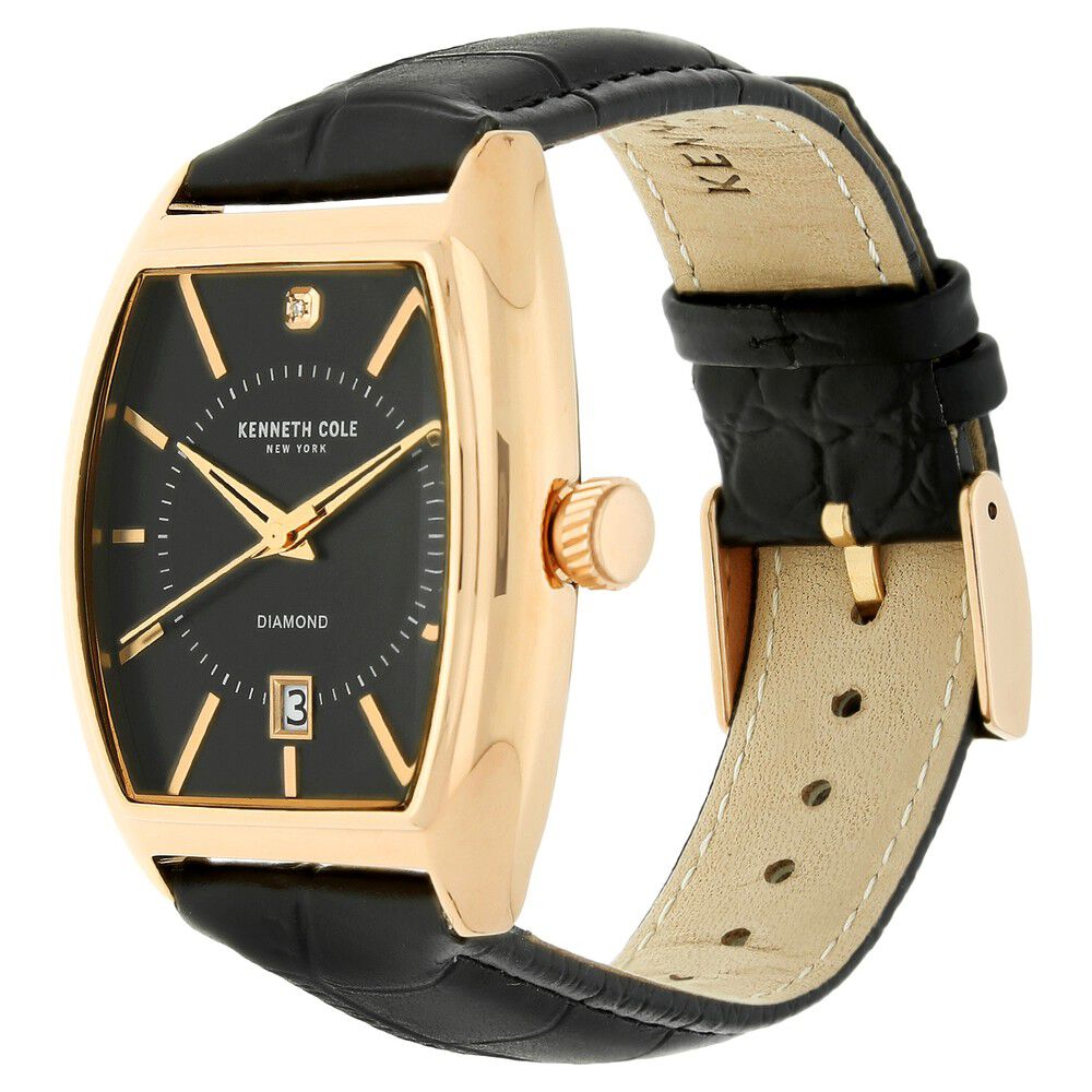 Kenneth Cole Quartz Analog Black Dial Leather Strap Watch for Men-KC10030819MNJ