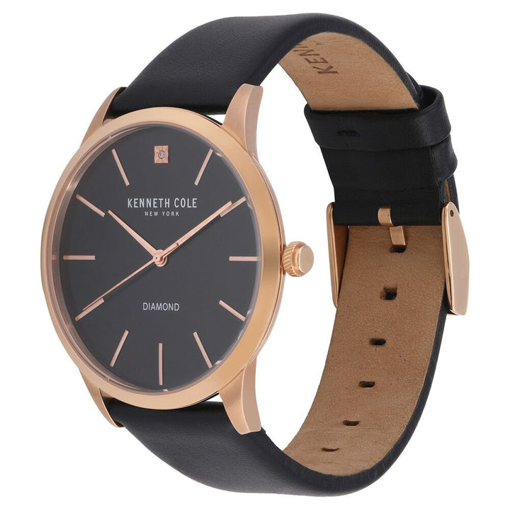 Kenneth Cole Quartz Analog Black Dial Leather Strap Watch for Men-KC10031278MNJ