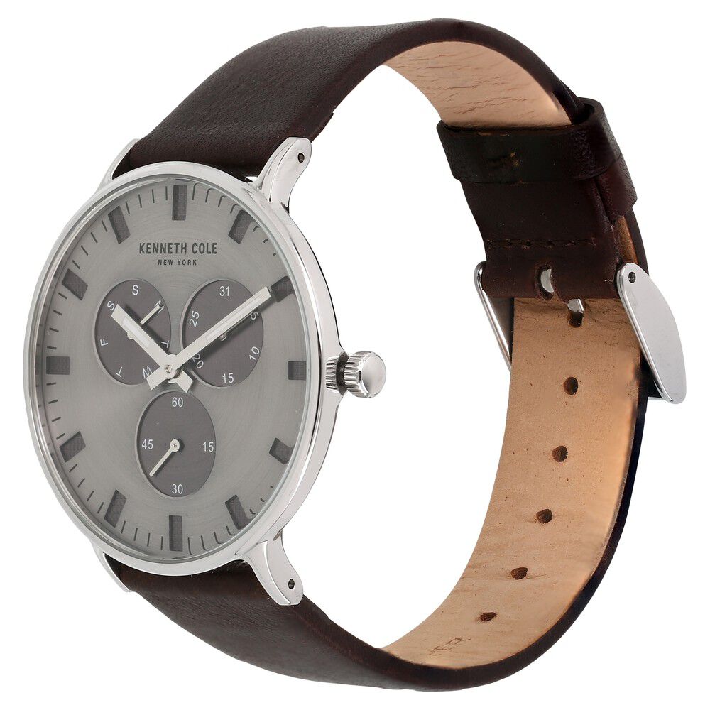Kenneth Cole Quartz Multifunction Grey Dial Leather Strap Watch for Men-NCKC14946001MN