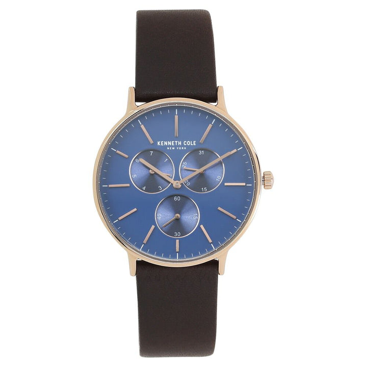 Kenneth Cole Quartz Multifunction Blue Dial Leather Strap Watch for Men-NCKC14946005MN