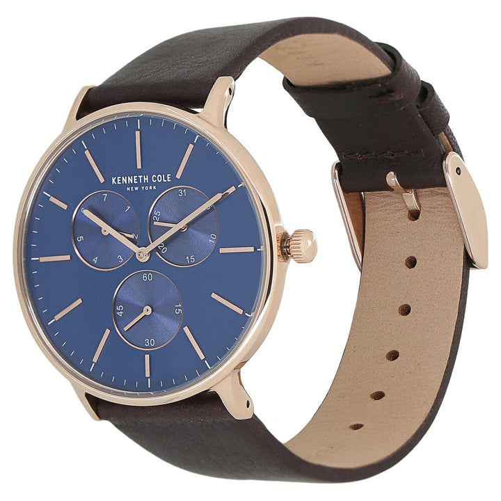 Kenneth Cole Quartz Multifunction Blue Dial Leather Strap Watch for Men-NCKC14946005MN