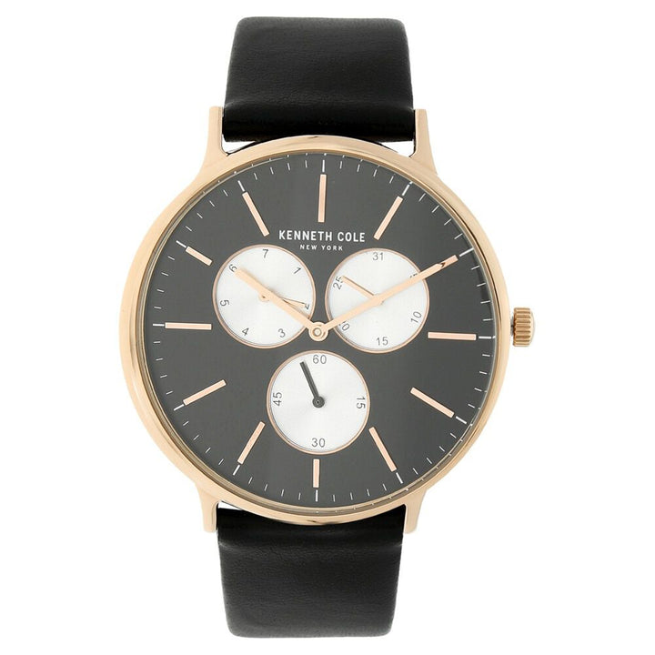 Kenneth Cole Quartz Multifunction Black Dial Leather Strap Watch for Men-KC14946006MN