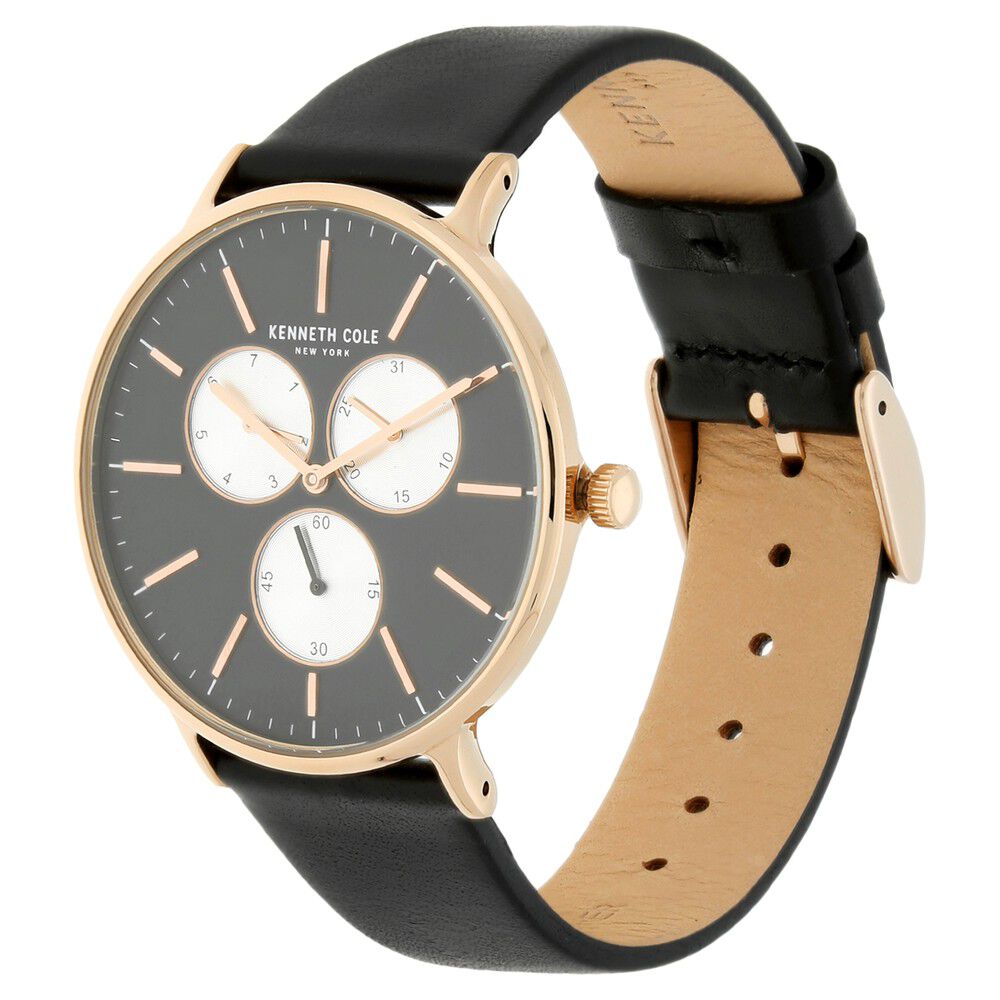 Kenneth Cole Quartz Multifunction Black Dial Leather Strap Watch for Men-KC14946006MN