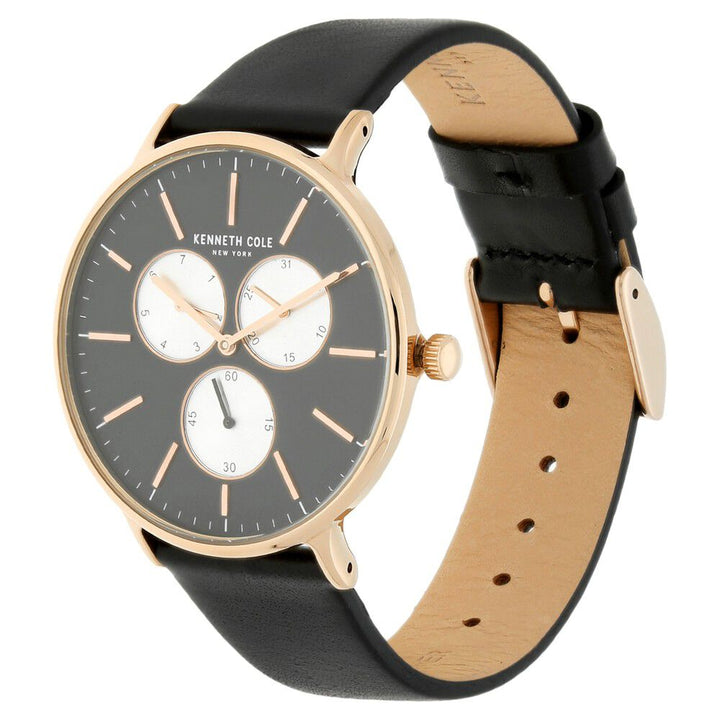 Kenneth Cole Quartz Multifunction Black Dial Leather Strap Watch for Men-KC14946006MN
